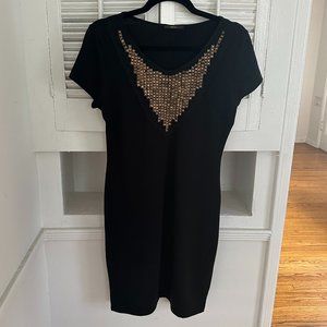SOPRANO Black Dress with Bronze Embellishments, Size Medium